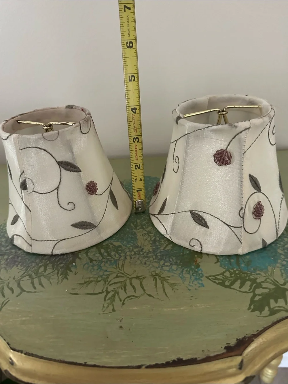 Cream Floral Embroidered Mini Lampshade Pair